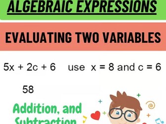 Evaluating Algebraic Expressions Worksheets Two Variables - Pre-Algebra
