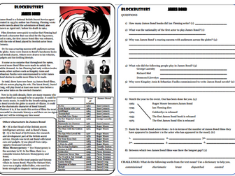 Reading comprehensions - MOVIE BLOCKBUSTERS - Star Wars,Jaws, Harry Potter, James Bond