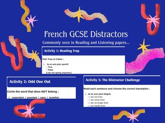 GCSE French Distractors Vocabulary List and Worksheet PDF