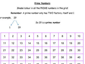 Prime Numbers 1-100 shade in