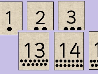 Natural hessian number cards 1-20