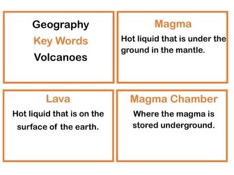 Geography Volcanoes Key Words Revision Flash Cards