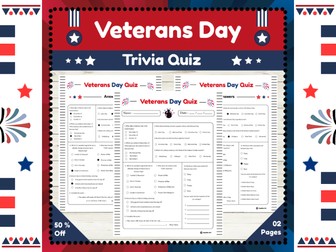Veterans Day Quiz : Educational Trivia Questions Sheet for Kids