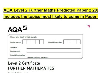 AQA Level 2 Certificate in Further Mathematics Predicted Paper 2, 2025