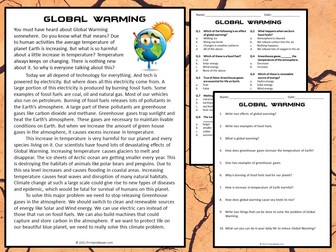 Global Warming Reading Comprehension Passage and Questions - PDF