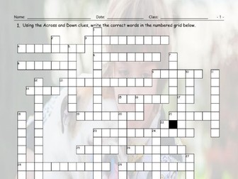 Time Prepositions Crossword Puzzle