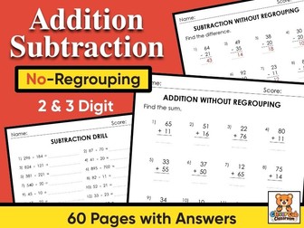 2 & 3 Digit Addition Subtraction Without Regrouping Worksheets | Math Practice