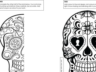 Art and Design - Cover worksheet/Skills Recall. Day of the Dead theme.