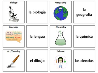School Subjects: Spanish Vocabulary Card Sort