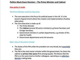 Prime Minister : A-Level Politics Note sheets