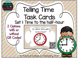 Time Task Cards Set 1: Time to the Half Hour: 1st Grade CC: Tell and Write Time