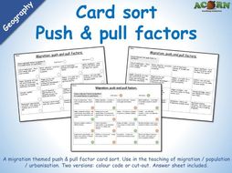 Geography - push and pull factor card sort activity sheet