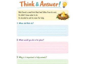 Think and Answer Worksheet | Critical Thinking Activity for Kids | SEL Printable