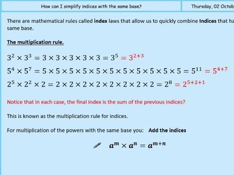Multiplication Law of Indices