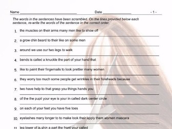 Body Parts Worksheet and Exam Bundle | Teaching Resources