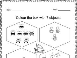 color the boxes with 7 objects