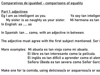 Comparativos de igualdad - comparisons of equality, info and exercises
