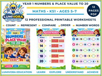 Year 1 Numbers to 20 Worksheets Place Value, One More One Less & Comparing KS1 Maths