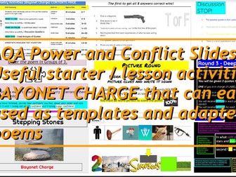 Power & Conflict engaging Starter & lesson activities BAYONET CHARGE Easily adapted  for other poems