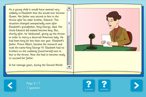 About Queen Elizabeth II Interactive Information Book and Questions - Reading Level C - KS1