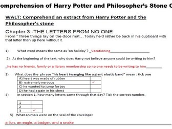 Y5 Harry Potter and the Philosopher's Stone Comprehension - guided reading- reading domains