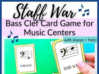 Bass Clef Staff War Music Card Game for Primary Music Centers
