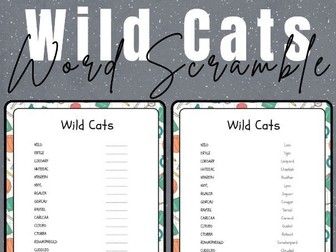 Wild Cats - No Prep Printable Word Scramble Puzzle Activity