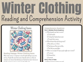 Winter Clothing Reading and Comprehension Worksheet