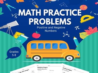 Integers Practice Problems Grades 5-8