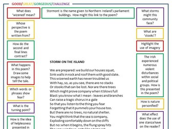 GCSE English Poetry STORM ON THE ISLAND worksheet