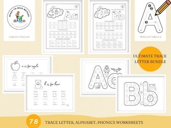 Ultimate Phonics, Letter Tracing Bundle - 78 Pages - Tracing Letters - Tracing Alphabet - Phonics Wo