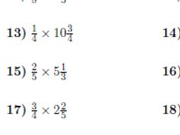 Multiplication between fractions and mixed numbers worksheet (with solutions)
