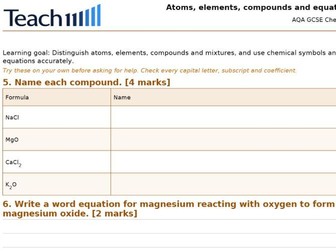 AQA GCSE Chemistry Atomic Structure and Periodic Table Worksheets & Answers
