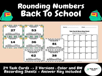 Rounding Numbers To The Nearest 10 | Task Cards+Answer Key | Back to School | First Grade