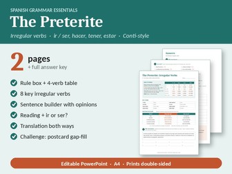 Spanish Preterite Tense Irregular Verbs: Conti-Style Worksheet