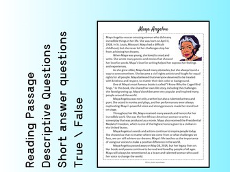 Maya Angelou Biography Reading Comprehension Passage Printable Worksheet PDF