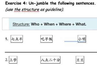 Mandarin: Worksheet with reading and writing exercises about daily routine and hobbies
