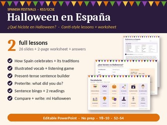 Halloween en España Conti Style: 2 Spanish Lessons + Worksheet (KS3/GCSE)