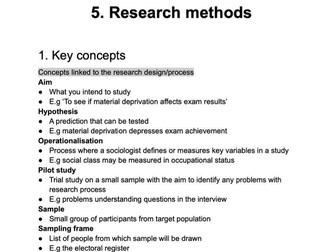 A-level AQA Sociology research methods condensed notes