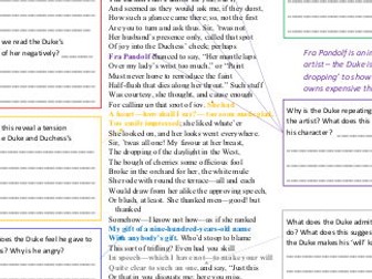 My Last Duchess (Power & Conflict) Poetry Analysis Worksheet