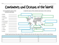 Continents and Oceans of the World Puzzle-sheet | Teaching Resources