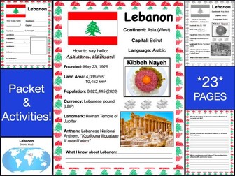 LEBANON History & Geography, Travel The World Worksheet