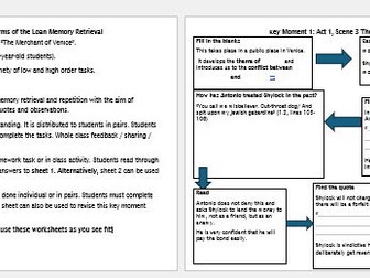 Merchant of Venice (MOV) Act 1 Scene 3 Terms of the Loan Memory Retrieval Worksheets