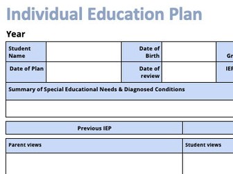 SEND Individual Education Plan (IEP)