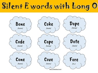 Flashcards of silent "E" words with long "O"