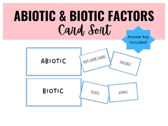 Abiotic and Biotic Factors Card Sort Activity