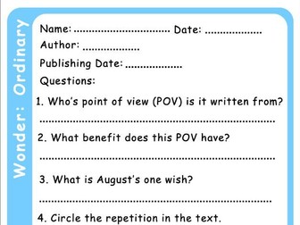 Wonder - Ordinary Chapter Comprehension