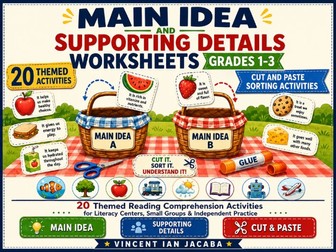 Main Idea & Supporting Details Worksheets Grades 1–3 | Cut-and-Paste Reading Comprehension