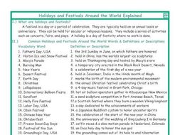 Holidays and Festivals Around the World Explanation-Definitions
