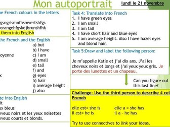 French personal description cover lesson